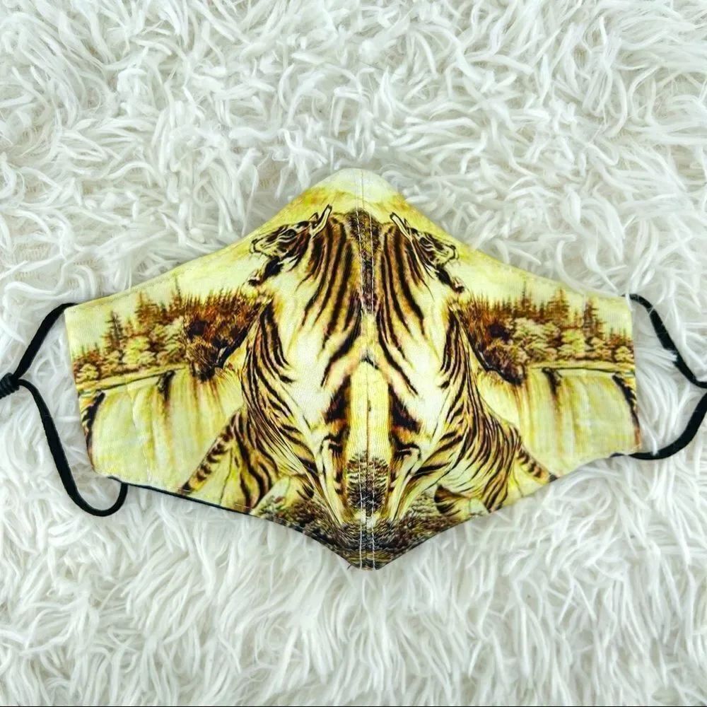 Woman/Man/Kid Reusable Double Sided Tiger Print Adjustable Ear Loops Face Mask